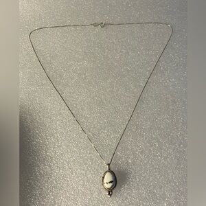 Vintage Sterling Navajo White Buffalo turquoise necklace signed LJ